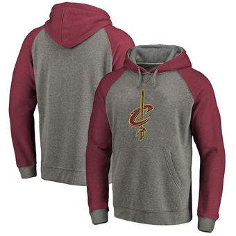 Cleveland Cavaliers Fanatics Branded Distressed Logo Tri-Blend Pullover Hoodie - Ash Wine